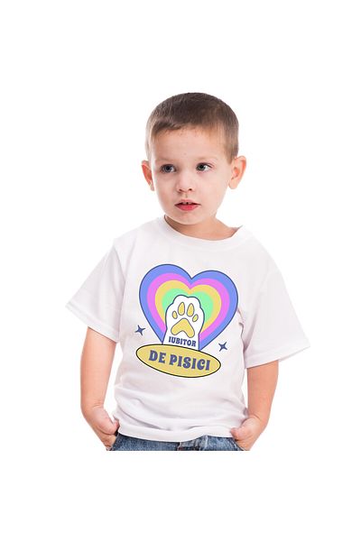 StoryGift Romania Tricou Copii cu Labuta De Pisica Alba Inima Multicolor, Iubitorii De Motani, Ani,White_8ANI