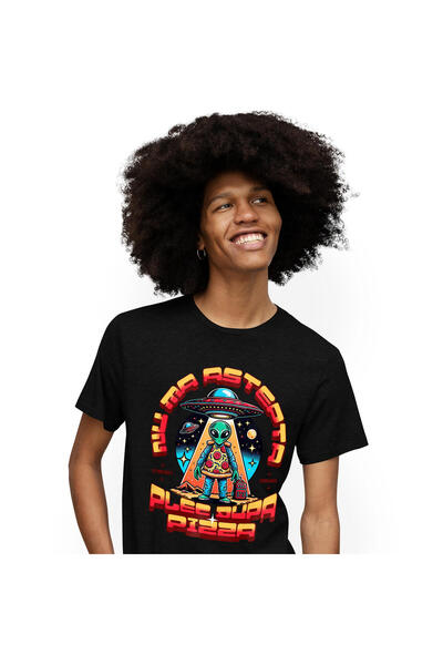 StoryGift Romania Tricou Barbati cu Nava Spatiala Curte Copil Cu Felie De Piz...