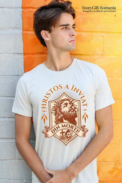 StoryGift Romania Tricou Barbati cu Chip Iisus Hristos Cu Barba Si Par Lung , Paste Sarbatori Pasc,White_M