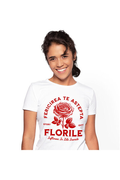 StoryGift Romania Tricou Femei cu Trandafir Rosu, Floare Romantica, Dragoste,...