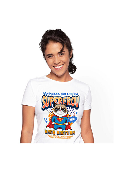 StoryGift Romania Tricou Femei cu Veverita Cu Parasuta Colorata In Aer Vesela Supereroi Personaje ,White_S