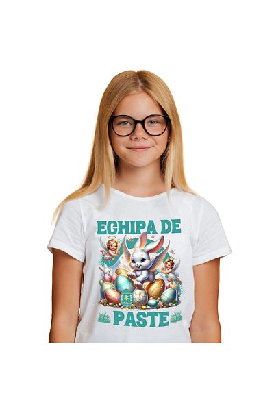 StoryGift Romania Tricou Copii cu Iepure Fericit Cu Aripi De Inger, Oua colorate De Paste, Bebelus,White_8ANI