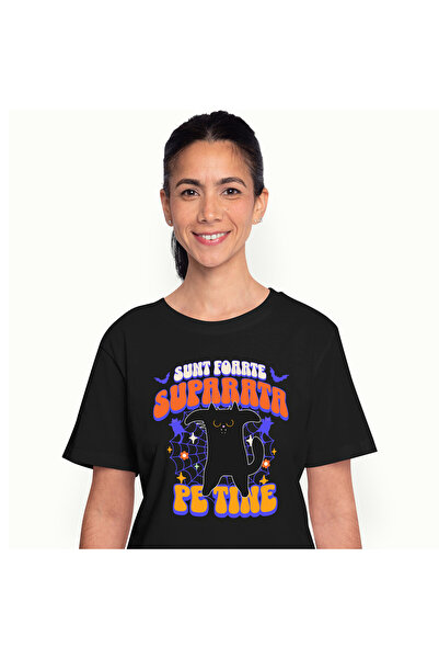 StoryGift Romania Tricou Femei cu Pisica Horror, Monstru Masiv, Animal Blanos...