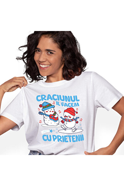 StoryGift Romania Tricou Femei cu Oamnei De Zapada Patinaj Si Cantaret La chi...