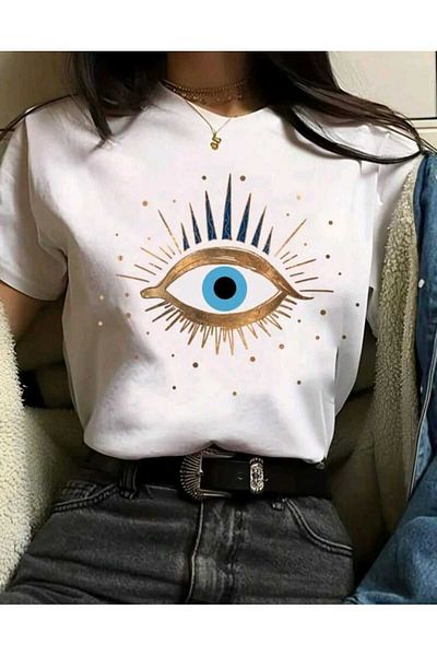 Viyalente Μπλουζάκι White EYES Printed Oversize