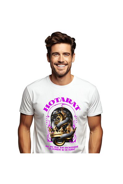 StoryGift Romania Men's T-Shirt with Dangerous Snake with Golden Eyes Royal Crown Motivational Ban,White_XS