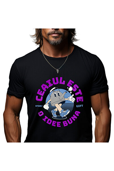 StoryGift Romania Tricou Barbati cu Ceainic Vesel Mergand Cu Adidasi Albastri...