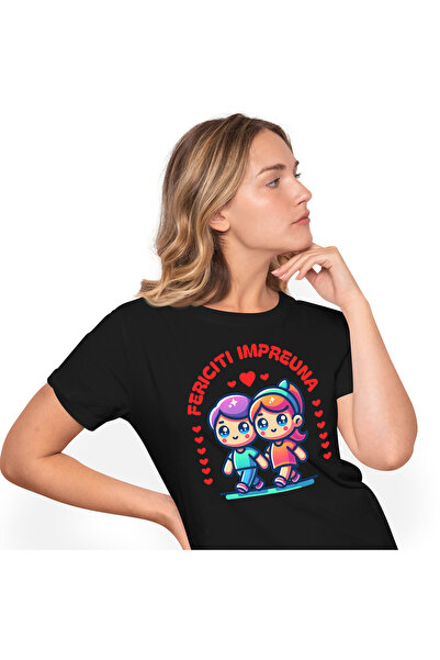 StoryGift Romania Tricou Femei cu Cuplu Animat Veseli Plimbare Romantica, Iub...