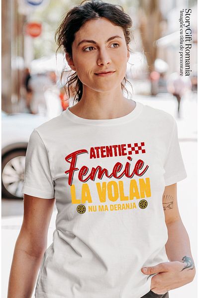 StoryGift Romania Tricou Femei cu Mesaj Colorat Roti Masina Iubitorii De Viteza cu imprimeu pe Fat,White_XL