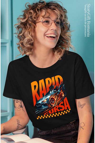StoryGift Romania Tricou Femei cu Masina Neagra Supereroi Personaje In Flacari Iubitorii De Viteza,Black_XS