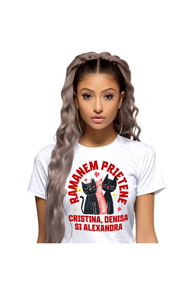 StoryGift Romania Tricou Femei cu Trei Pisici Portret Doua negre Una Roz Iubi...