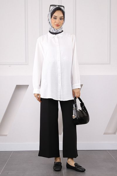 İmajButik Ecru Sequin Embroidered Shirt