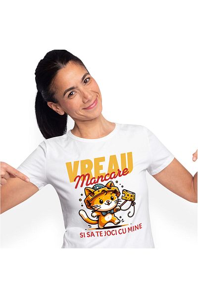 StoryGift Romania Women's T-Shirt with Orange Cat with Mouse Cheese Trap, Furry Animal with,White_XS