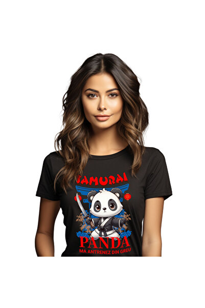 StoryGift Romania Tricou Femei cu Urs Panda Samurai Cu Costum De Karate Si sabiee Ninaj Animal cu ,Black_S