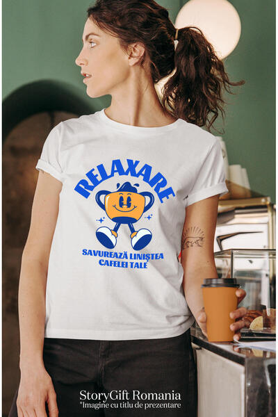 StoryGift Romania Tricou Femei cu Cana De Cafea Vesela Relaxata, Savurare Aro...