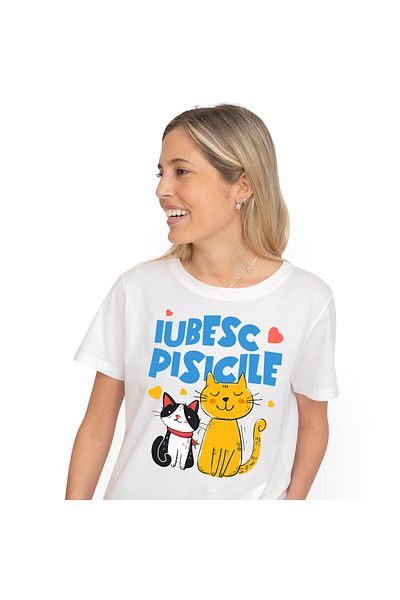 StoryGift Romania Women's T-Shirt with Portrait of Two Orange and Black Cats, Cats, Furry Animals, White_XS
