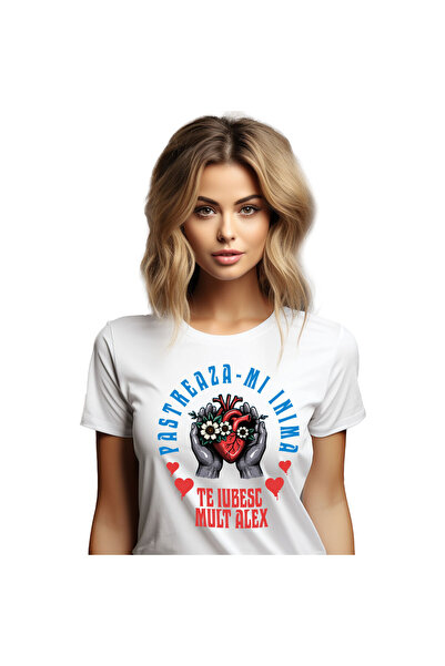 StoryGift Romania Tricou Femei cu Inima Cu Flori Albe in Maini Umane, Iubire,...