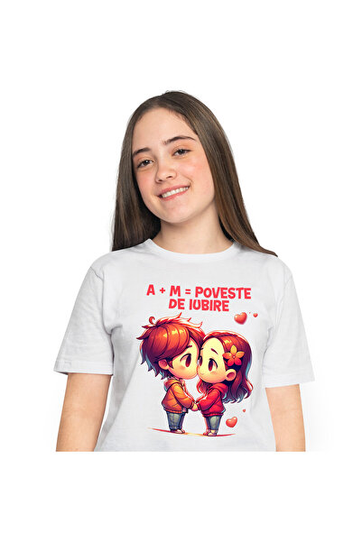 StoryGift Romania Tricou Femei cu Cuplu Copii Indragostiti, Poveste De Iubire...