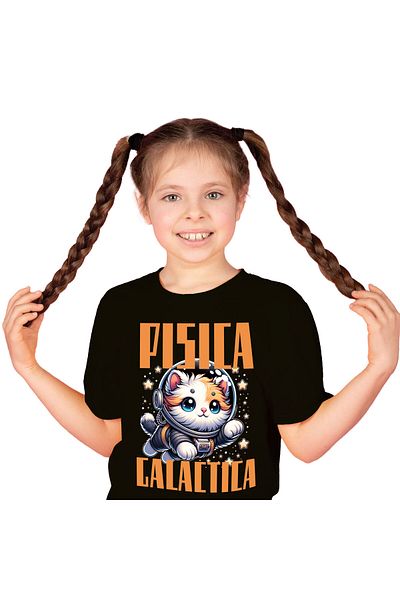 StoryGift Romania Kids T-Shirt with Orange Cat in Astronaut Costume, Infinite Galaxy with im,Black_10ANI
