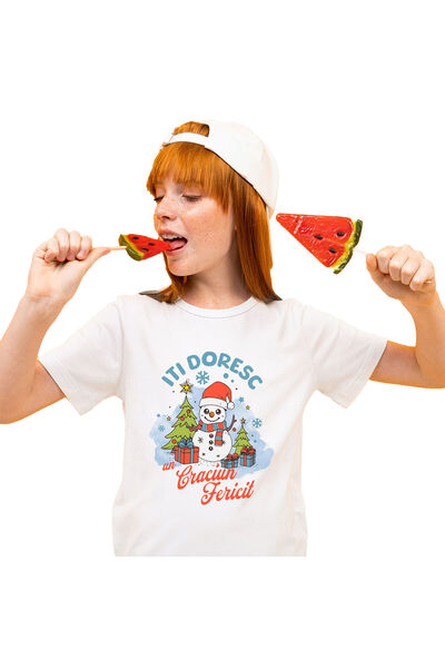 StoryGift Romania Tricou Copii cu Om De Zapada Vesel Cu Caciula Mos Craciun, ...