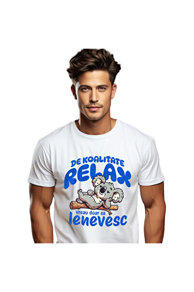 StoryGift Romania Tricou Barbati cu Urs Koala Relaxare Pe Trunchi De Copac So...