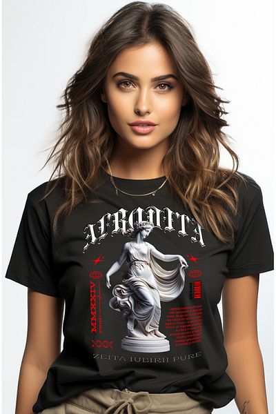 StoryGift Romania Tricou Femei Zeita afrodita iubirii arta greaca mitica cu imprimeu pe Fata, 100% BLK_S