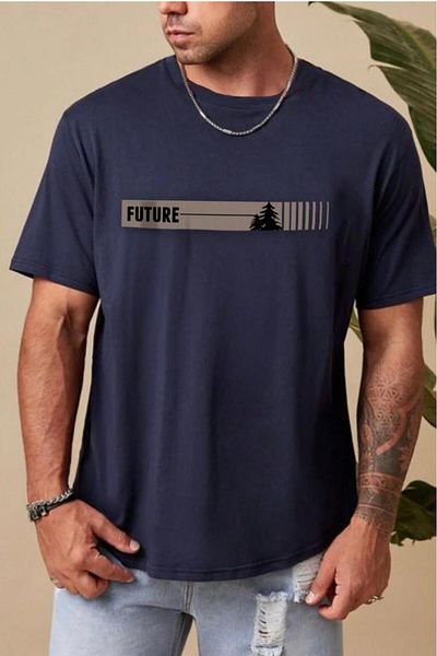 NO 601 Ανδρικό μπλουζάκι με στάμπα με μπλε Navy Future