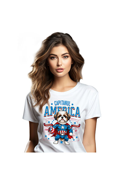 StoryGift Romania Tricou Femei cu Shih Tzu Caine In Costum de Capitan America...