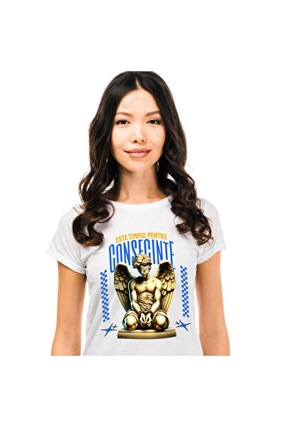 StoryGift Romania Tricou Femei cu Statuie Inger Cu aripi Barbat Legat Cu Catu...