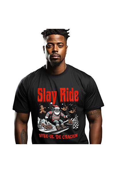 StoryGift Romania Tricou Barbati cu Mos Craciun Cu Pulover Haios Pe Placa Sno...