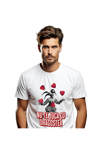 StoryGift Romania Tricou Barbati cu Clovn Jongland Cu Inimi, Dragostea, Valen...