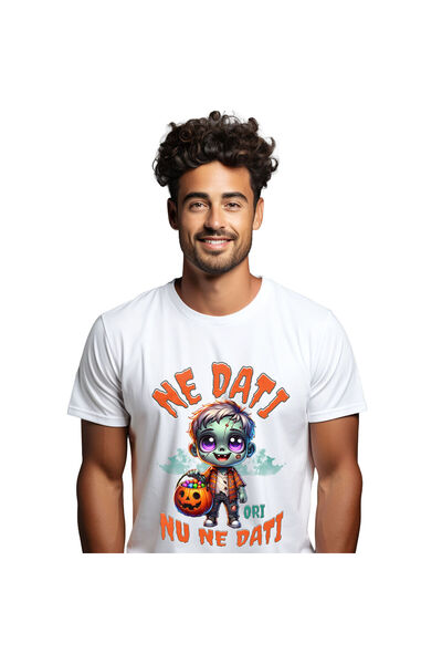 StoryGift Romania Tricou Barbati cu Zombie La Colindat Cu Dovleac Cu Dulciuri...