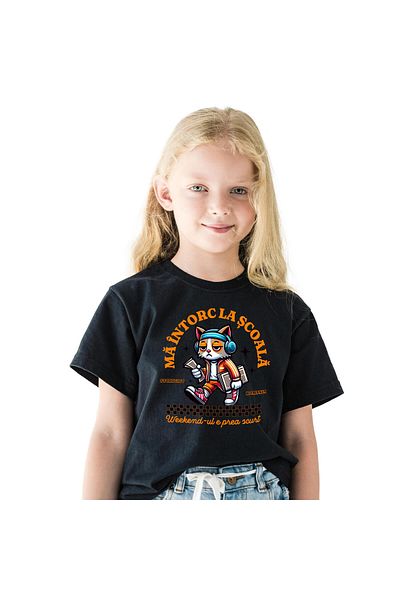 StoryGift Romania Tricou Copii cu Pisica Suparat Extenuata Tinuta Hip Hop Galbena Casti Audio Copi,Black_10ANI