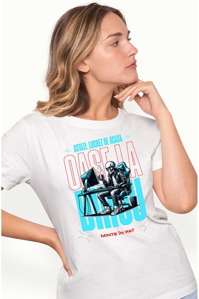 StoryGift Romania Tricou Femei Schelete birou lucru de acasa mine in pat haios cu imprimeu pe Fata WHT_L