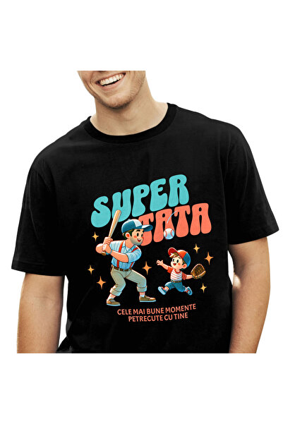 StoryGift Romania Tricou Barbati cu Barbat Si Copil Jucand Baseball Supereroi...