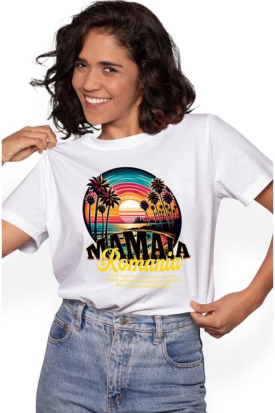 StoryGift Romania Tricou Femei Plaja din Mamaia, Romania, cu imprimeu pe Fata, 100% Bumbac, Alb, WHT_L