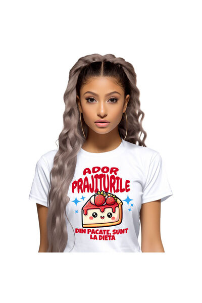 StoryGift Romania Tricou Femei cu Prajitura vesela Cheescake Cu Capsuni Praji...