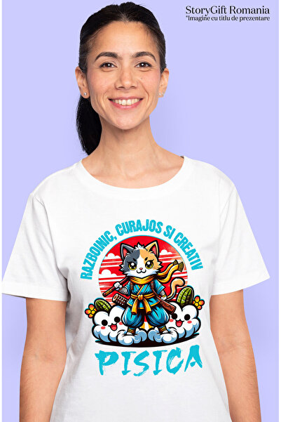 StoryGift Romania Tricou Femei cu Pisica Cu Tinuta Si Sabii De Ninja Motan Iubitorii De Animale cu,White_S