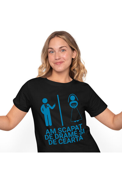 StoryGift Romania Tricou Femei cu Design Haios Ziua Nuntii Cuplu Despartit De Perete Semn Obscen c,Black_M