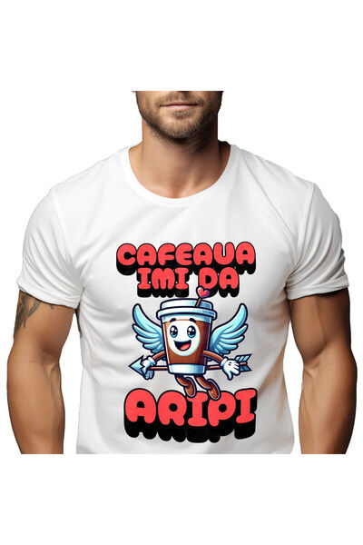 StoryGift Romania Tricou Barbati cu Pahar De Cafea Vesel Cu arip Si Sageata C...