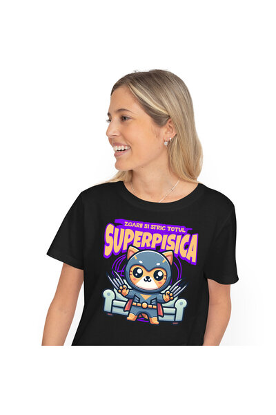 StoryGift Romania Tricou Femei cu Manusa De Box Supereroi Personaje De Contact Motivational cu imp,Black_XS