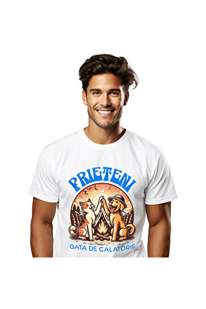 StoryGift Romania Tricou Barbati cu Pereche Perfecta Caine Pisica Foc De Taba...