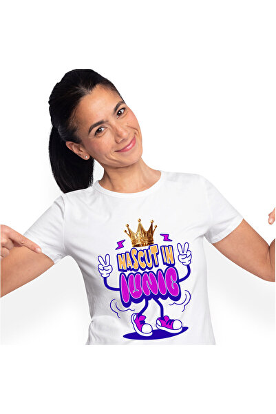 StoryGift Romania Tricou Femei cu Coroana Regala Copii Adidasi Roz Iunie Zi A...
