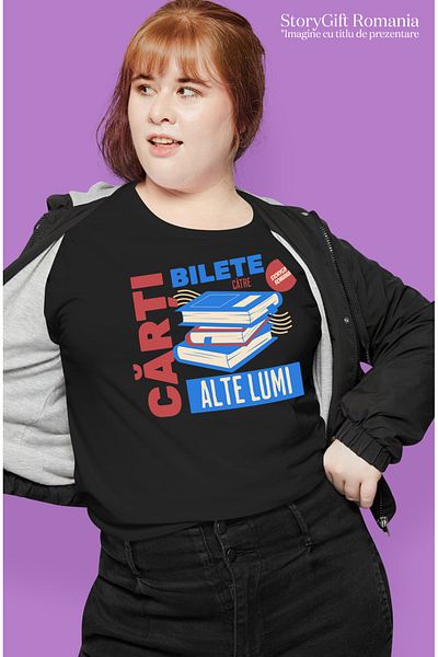 StoryGift Romania Tricou Femei Teanc De Carti Bilete Catre Alte Lumi Citit, Iubitorii De Lectura C Blk_l