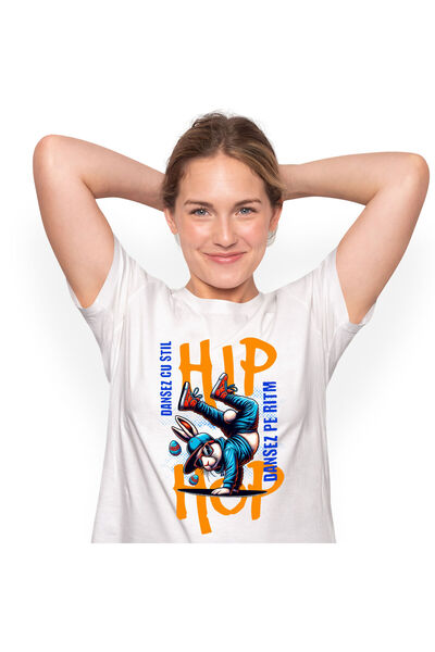 StoryGift Romania Tricou Femei cu Iepure Pozitie Dans Breakdance, Stil Strada...