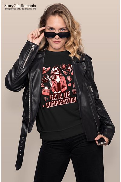 StoryGift Romania Tricou Femei cu Femeie Chic Cu Ochelari De Soare So Tigara Palarie Pantofi Text ,Black_M