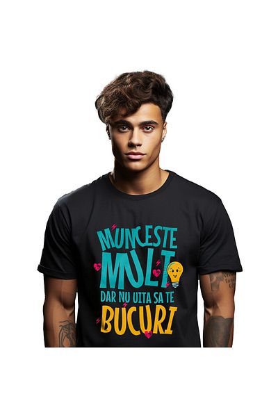 StoryGift Romania Men's T-Shirt with Inspirational Message Balance Work Hard But Don't Forget to ,Black_XS