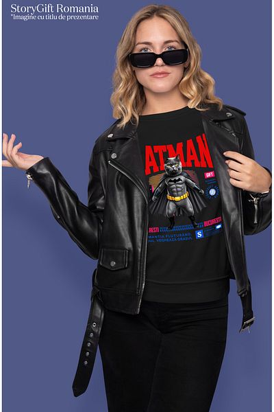 StoryGift Romania Women's T-Shirt with Cat Tiger Style Gym Dumbbell Superhero Characters Motivational, Black_L