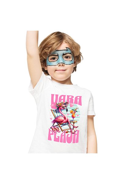 StoryGift Romania Children's T-shirt with Pink Famingo Pasha and Floral Hat Cocktail Relaxing with Print,White_8ANI