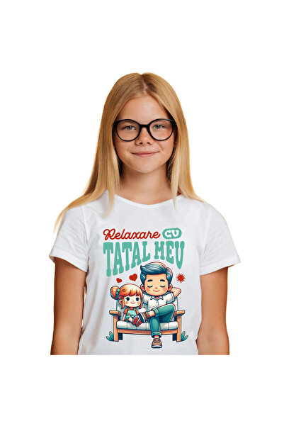 StoryGift Romania Tricou Copii cu Tata Si Fiica Pe Banca Familie Relaxare, Co...